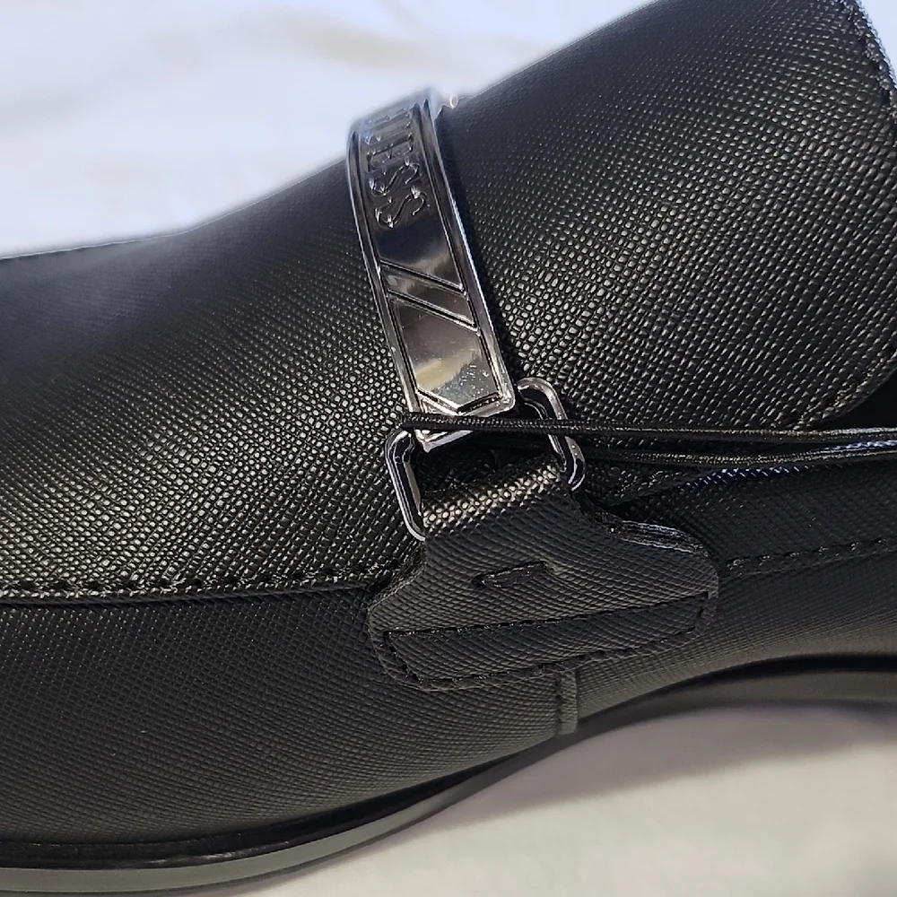 GUESS Men's Black Slip-On Loafers with Silver Accent